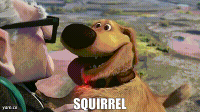 Dug shouting "Squirrel!" from Up